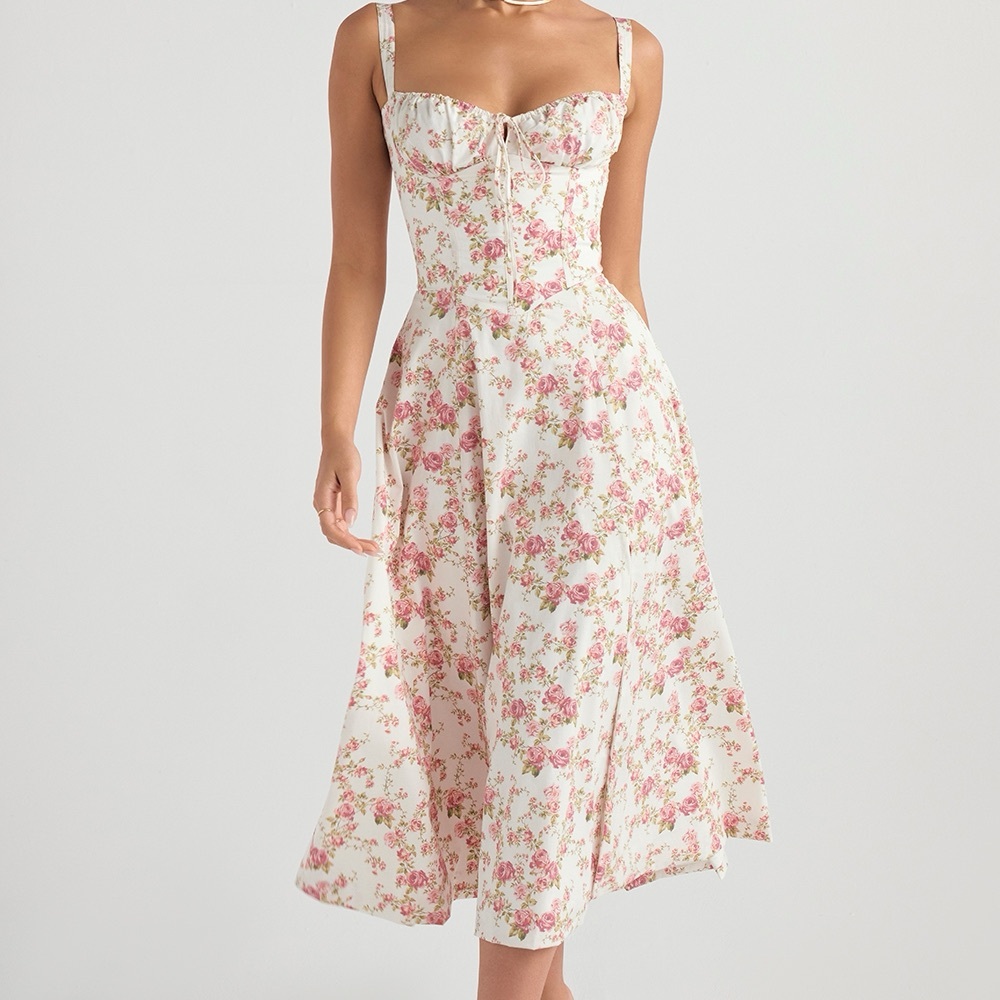 Carmen Rose Print Bustier Sundress